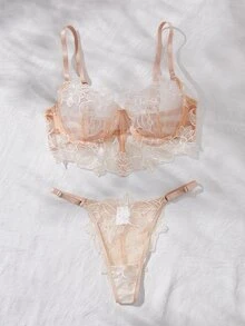 SHEIN 2pcs Women's Nude Sexy Lingerie Set - Beige - View 6