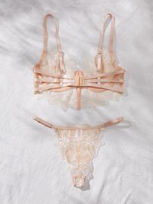 SHEIN 2pcs Women's Nude Sexy Lingerie Set - Beige - View 4