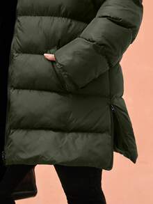 SHEIN Cottnline Plus Size Zip Up Drawstring Hooded Padded Women Padded Coat - Army Green - View 6