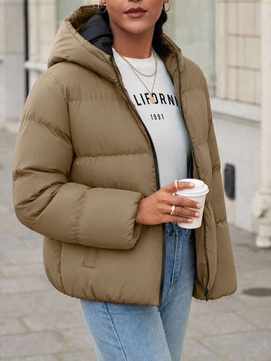 SHEIN Cottnline Zip Up Hooded Padded Coat
