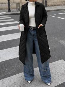 EURMUSE Women's Belted Quilted Jacket - Black - View 4