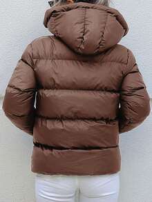 EURMUSE Zip Up Hooded Padded Coat - Camel - View 5