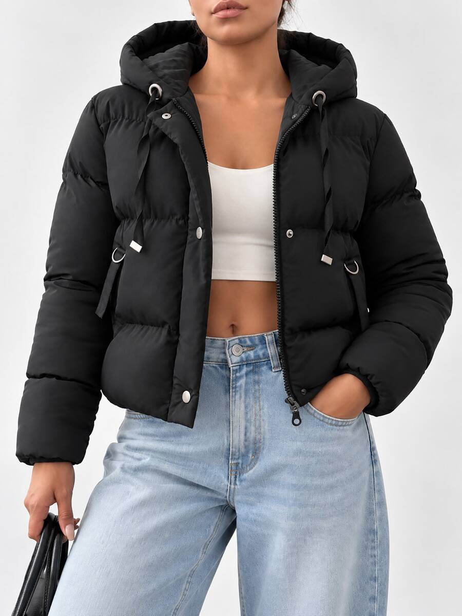 EURMUSE Zip Up Drawstring Hooded Padded Coat
