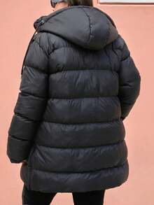 SHEIN Cottnline Plus Size Zip Up Drawstring Hooded Padded Coat, For Winter - Black - View 6