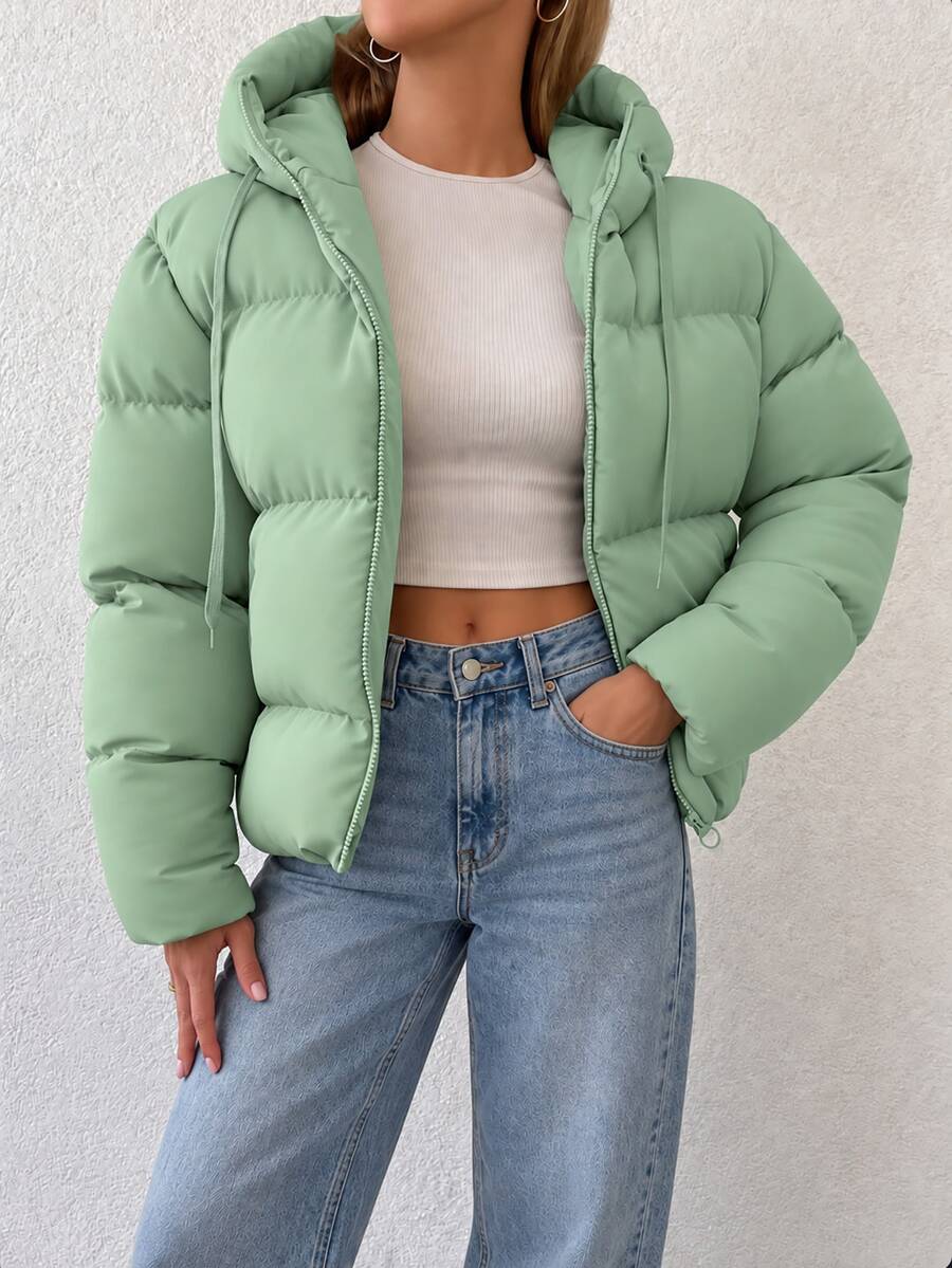 EURMUSE Zippered Hooded Padded Coat With Drawstring Details