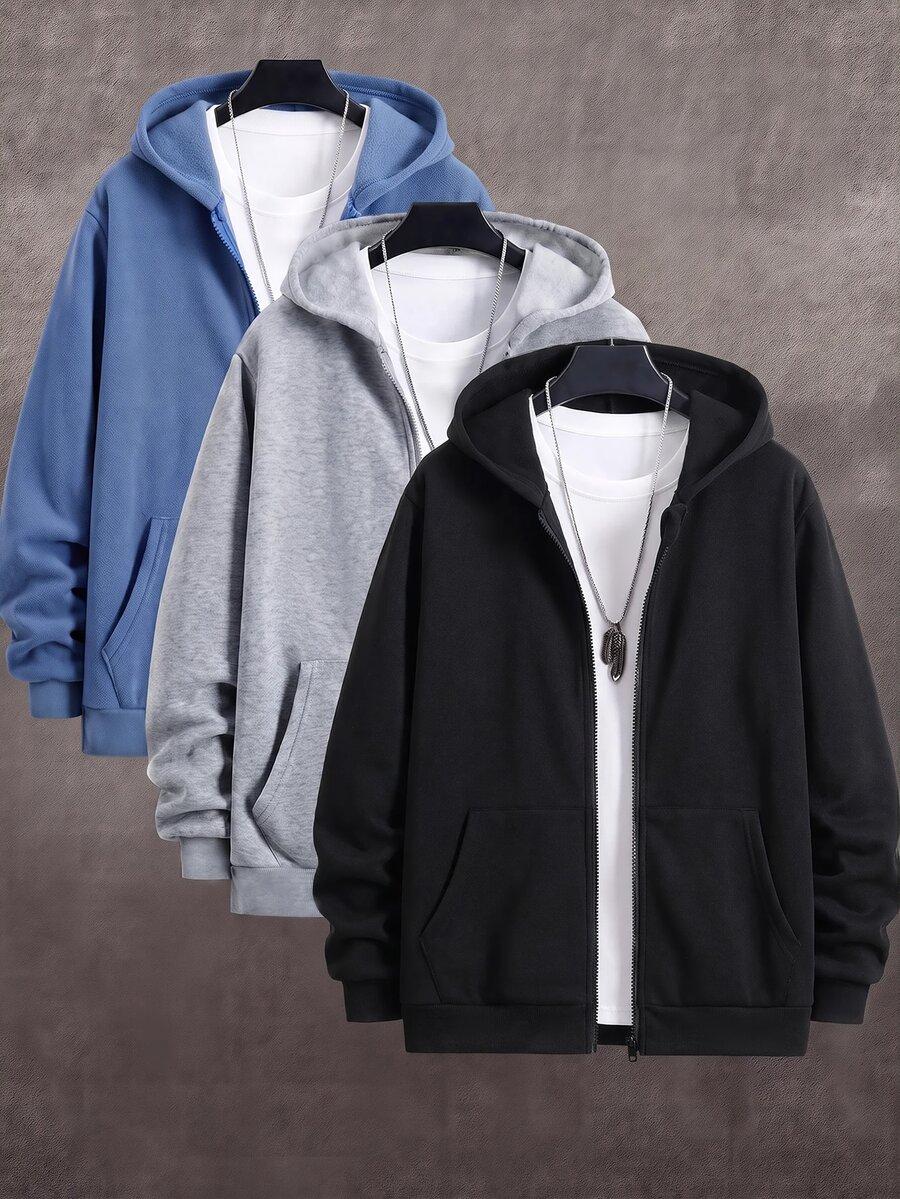 2pcs/Set Baby Boy Baby Girl Autumn/Winter Cute Versatile Minimalist Solid Color Hooded Jacket Grey Hoodie Black Hoodie Suitable For Autumn/Winter - Multicolor - View 1