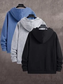 2pcs/Set Baby Boy Baby Girl Autumn/Winter Cute Versatile Minimalist Solid Color Hooded Jacket Grey Hoodie Black Hoodie Suitable For Autumn/Winter - Multicolor - View 2