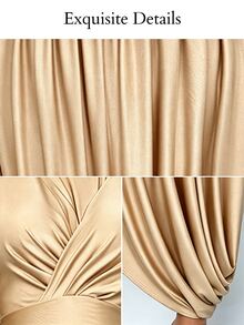 SOLERSUN Plus Size Women's Solid Color Round Neck Pleated Waist Cinched Sleeveless Elegant Dress Cocktail Formal Beige Summer - Khaki - View 9
