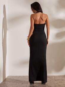 Opulessa Halloween Solid Color Knit Dress Women Night Out Club Black Summer Sexy - Black - View 4