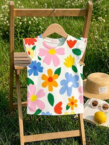 Baby Girl Casual Fashion Cute Flutter Sleeve Round Neck Top Suitable For Spring And Summer - Multicolor - View 3