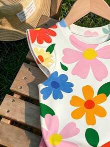 Baby Girl Casual Fashion Cute Flutter Sleeve Round Neck Top Suitable For Spring And Summer - Multicolor - View 4