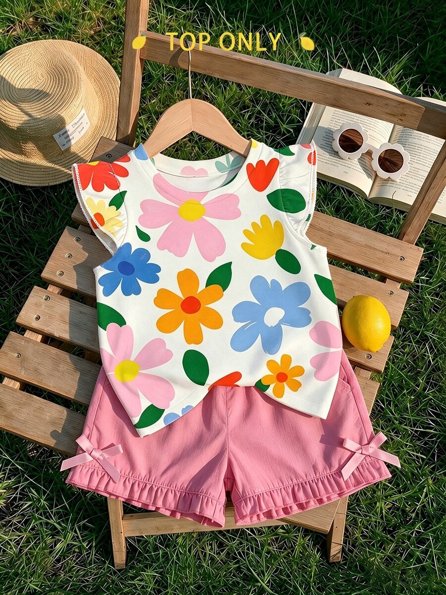 Baby Girl Casual Fashion Cute Flutter Sleeve Round Neck Top Suitable For Spring And Summer - Multicolor - View 1