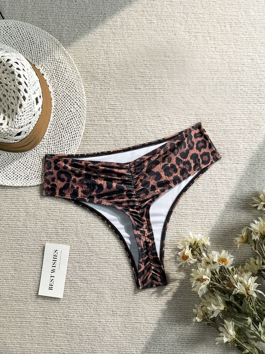 Swim Basics Women's Leopard Print Triangle Bikini Bottoms, Suitable For Summer Vacation And Beach