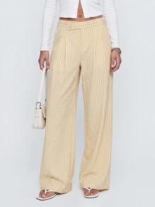 Avantive Women's High Waist Vertical Striped Wide Leg Long Pants - Apricot - View 1