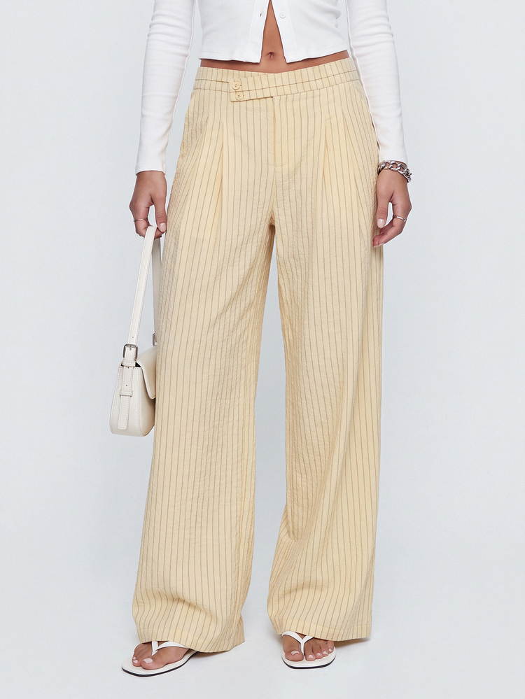 Avantive Women's High Waist Vertical Striped Wide Leg Long Pants - Apricot - View 1