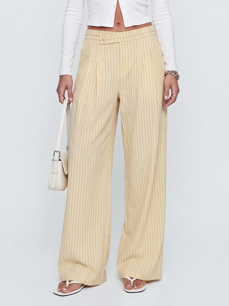 Avantive Women's High Waist Vertical Striped Wide Leg Long Pants - Apricot - View 1