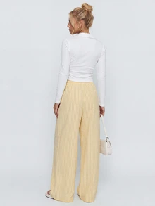 Avantive Women's High Waist Vertical Striped Wide Leg Long Pants - Apricot - View 2