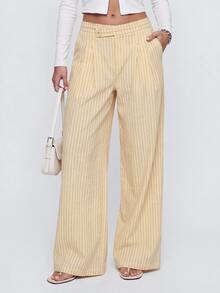 Avantive Women's High Waist Vertical Striped Wide Leg Long Pants - Apricot - View 3
