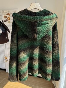 Comfortcana Plus Size Autumn/Winter Casual Gradient Hooded Cardigan - Green - View 4