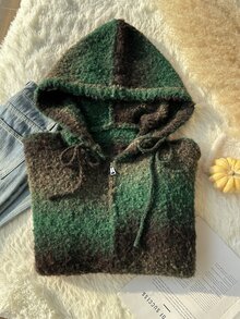 Comfortcana Plus Size Autumn/Winter Casual Gradient Hooded Cardigan - Green - View 7