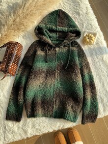 Comfortcana Plus Size Autumn/Winter Casual Gradient Hooded Cardigan - Green - View 8