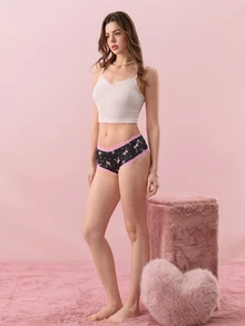 Bonmuse 3pcs Bow & Star Cute-Sweet Lace Patchwork Women Panties Set - Pink - View 8