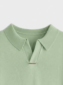 Manfinity RebelGame Men's Solid Color Polo Collar Short Sleeve Casual Knit Top - Mint Green - View 3