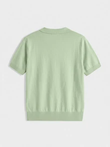 Manfinity RebelGame Men's Solid Color Polo Collar Short Sleeve Casual Knit Top - Mint Green - View 2