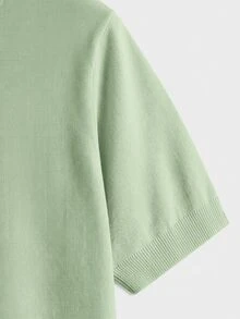 Manfinity RebelGame Men's Solid Color Polo Collar Short Sleeve Casual Knit Top - Mint Green - View 4