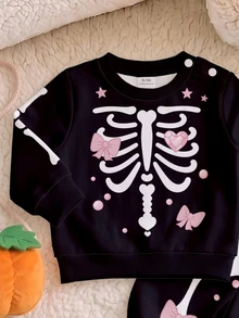 Newborn Baby Outfit Set, Funny Cartoon Cute Heart Bow Star Halloween Black Sweatshirt And Sweatpants 2 Pieces Set, Daily Wear For Autumn/Winter - Multicolor - View 4