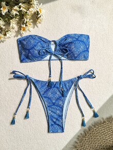 Swim Mod Bộ Bikini Đi Biển Mùa Hè Họa Tiết Cổ Điển Cho Nữ Có Họa Tiết Hỗn Hợp (Mẫu Ngẫu Nhiên) - Màu xanh lam - Xem 2