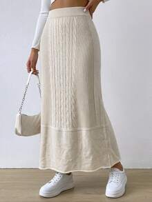 SHEIN تنورة طويلة محبوكة بتصميم ضيق للجسم، خريف/شتاء - أبيض - مشاهدة 5