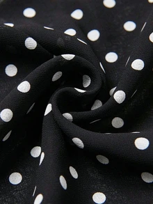 SHEIN New Casual Daily Commute Stand Collar Cinched Waist Polka Dot Women's Long Dress - Black - View 4
