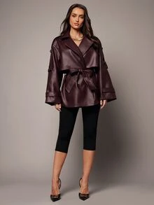 Silquee Autumn Fashion Commute Double-Breasted Jacket - Burgundy - View 3