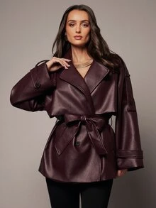 Silquee Autumn Fashion Commute Double-Breasted Jacket - Burgundy - View 1