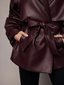Silquee Autumn Fashion Commute Double-Breasted Jacket - Burgundy - View 9