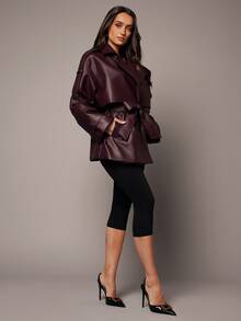 Silquee Autumn Fashion Commute Double-Breasted Jacket - Burgundy - View 5