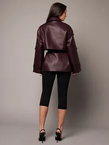 Silquee Autumn Fashion Commute Double-Breasted Jacket - Burgundy - View 2