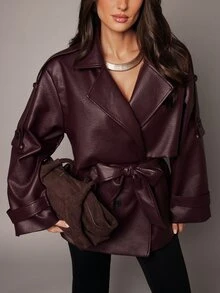 Silquee Autumn Fashion Commute Double-Breasted Jacket - Burgundy - View 6
