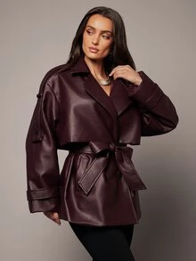 Silquee Autumn Fashion Commute Double-Breasted Jacket - Burgundy - View 4