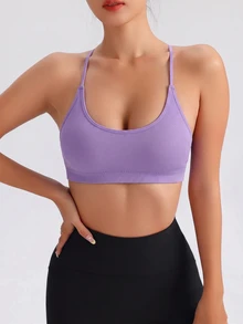 SHEIN Sports 女款純色無縫運動內衣，適合休閒日常穿著 - 紫色 - 查看 2