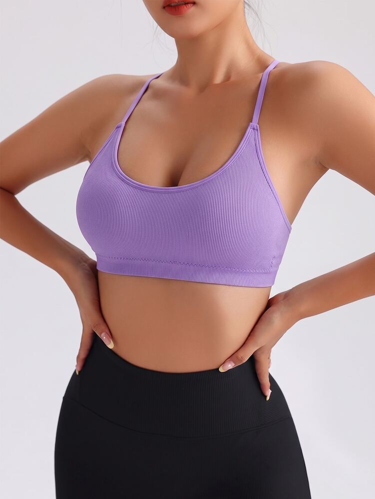 SHEIN Sports Women's Solid Color Seamless Sports Bra For Casual Daily Wear - Purple - View 5
