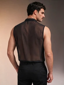 ZURIURI Men's Elegant Fashion Sheer Sleeveless Tank Top - Black - View 2