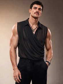 ZURIURI Men's Elegant Fashion Sheer Sleeveless Tank Top - Black - View 1