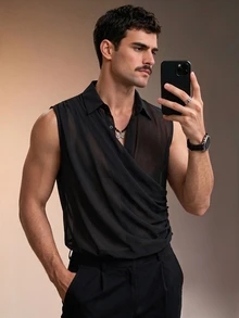 ZURIURI Men's Elegant Fashion Sheer Sleeveless Tank Top - Black - View 8
