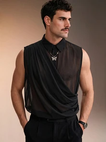 ZURIURI Men's Elegant Fashion Sheer Sleeveless Tank Top - Black - View 7