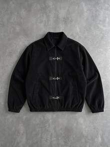 PAVTROS Men's Vintage Fashion Airplane Buckle Zipper Long Sleeve Jacket - Black - View 3