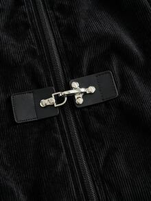 PAVTROS Men's Vintage Fashion Airplane Buckle Zipper Long Sleeve Jacket - Black - View 6