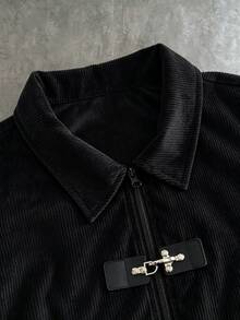 PAVTROS Men's Vintage Fashion Airplane Buckle Zipper Long Sleeve Jacket - Black - View 5
