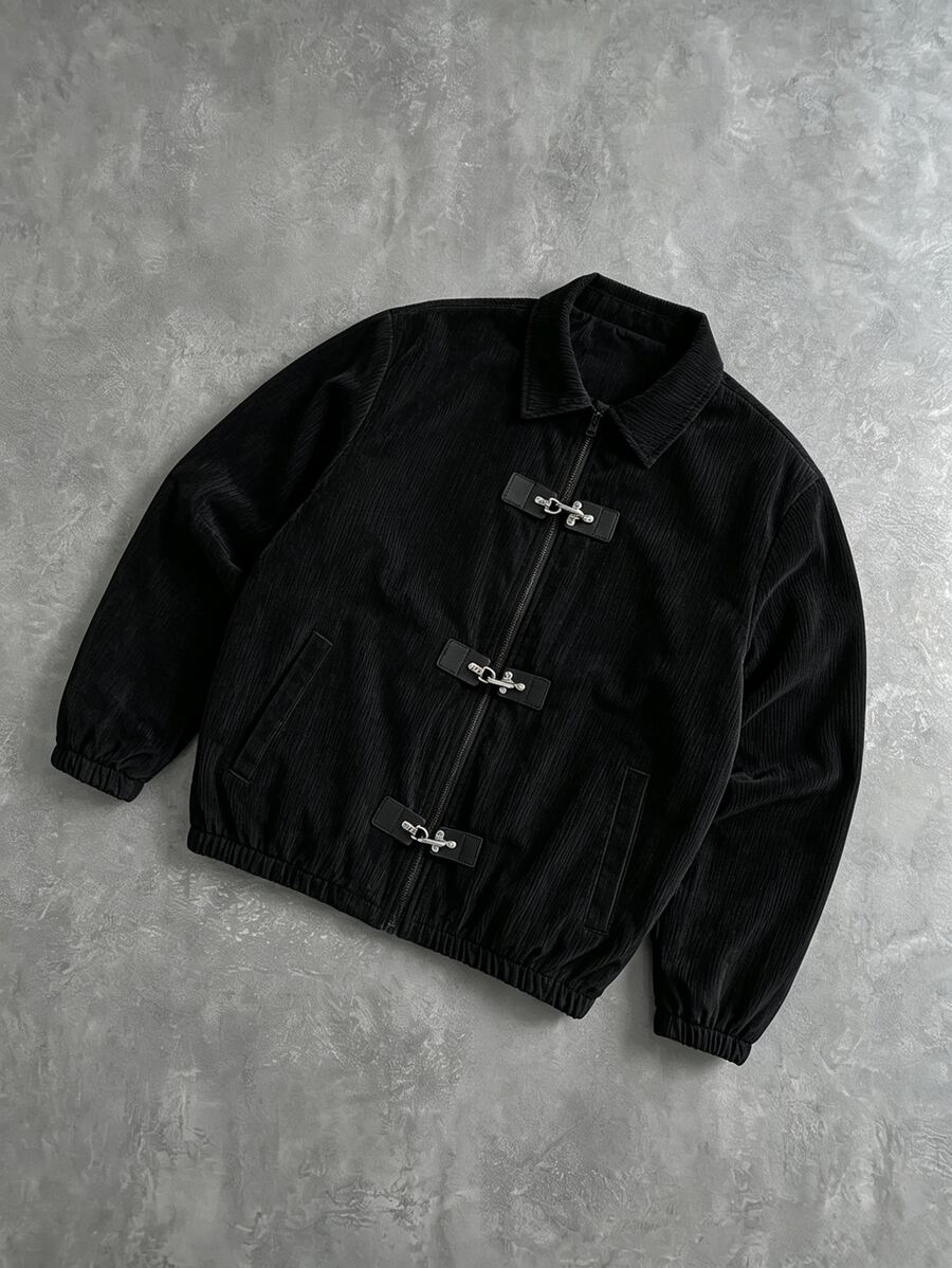 PAVTROS Men's Vintage Fashion Airplane Buckle Zipper Long Sleeve Jacket - Black - View 1